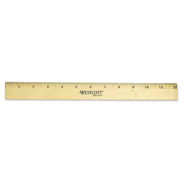 Westcott Beveled Metal Edge Wood Ruler, 12" x 1", Natural Wood