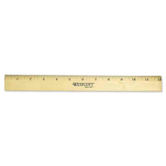 Westcott Beveled Metal Edge Wood Ruler, 12" x 1", Natural Wood