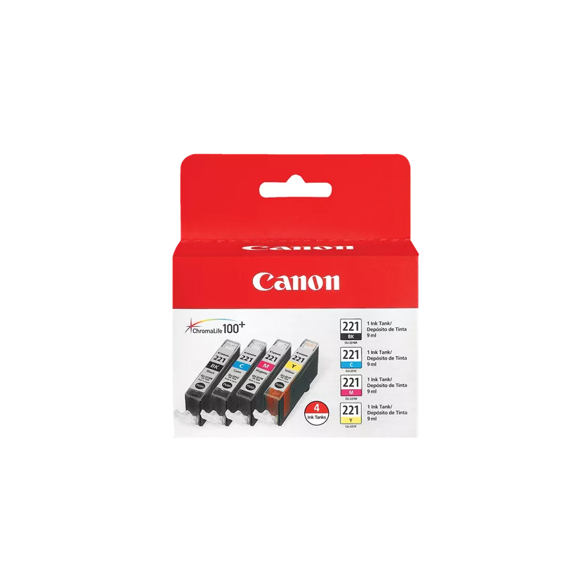 Canon Genuine CLI-221 Black, Cyan, Magenta & Yellow 4 Color Ink Pack (2946B004)
