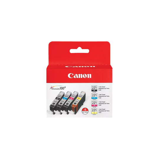 Canon Genuine CLI-221 Black, Cyan, Magenta & Yellow 4 Color Ink Pack (2946B004)
