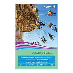 Xerox Vitality Colors Pastel Multipurpose Printer Paper, 11" x 17", Green, 20 lb, 30% Recycled, 500 Sheets/Ream (3R20092)