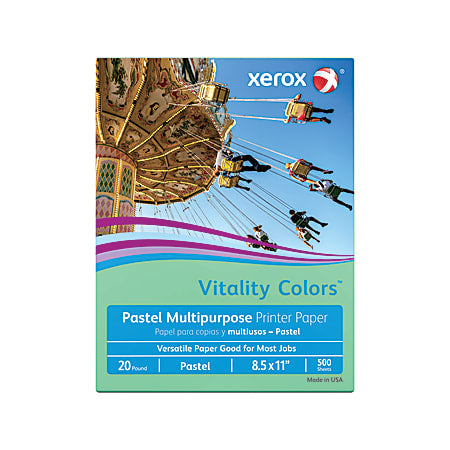 Xerox Vitality Pastel Multipurpose Paper, 8.5" x 11", Green, 20 lbs., 30% Recycled, 500 Sheets/Ream (3R11051)