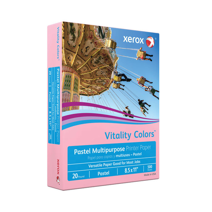 Xerox Vitality Pastel Multipurpose Paper, 8.5" x 11", Pink, 20 lbs., 30% Recycled, 500 Sheets/Ream (3R11052)