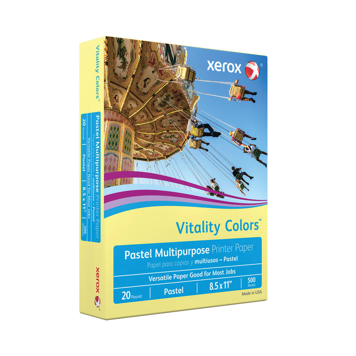 Xerox Vitality Pastel Multipurpose Paper, 8.5" x 11", Yellow, 20 lbs., 30% Recycled, 500 Sheets/Ream (3R11053)