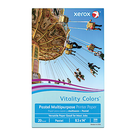 Xerox Vitality Colors Pastel Multipurpose Printer Paper, 8.5" x 14", Blue, 20 lb, 30% Recycled, 500 Sheets/Ream (3R20084)
