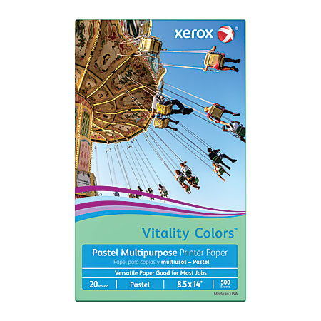 Xerox Vitality Colors Pastel Multipurpose Printer Paper, 8.5" x 14", Green, 20 lb, 30% Recycled, 500 Sheets/Ream (3R20086)
