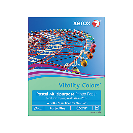 Xerox Vitality Colors Pastel Multipurpose Printer Paper, 8.5" x 11", Green, 24 lb, 500 Sheets/Ream (3R11526)