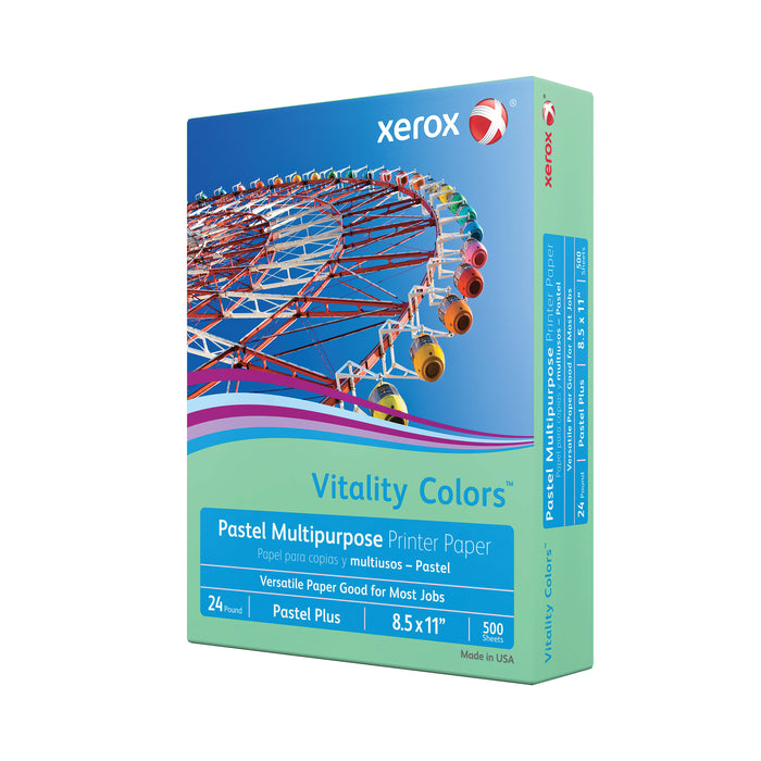 Xerox Vitality 30% Recycled Multipurpose Paper, 24 lbs., 8.5" x 11", Green, 500 Sheets/Ream (3R11526)