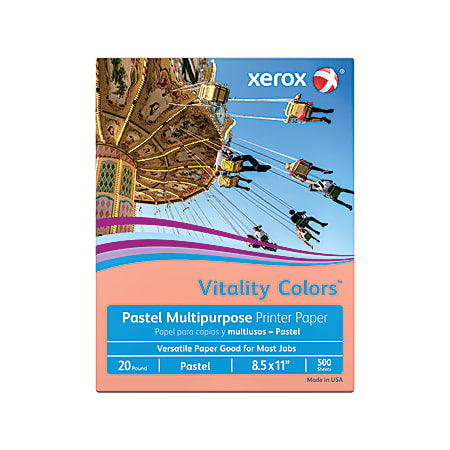 Xerox Vitality Colors Pastel Multipurpose Printer Paper, 8.5" x 11", Salmon, 20 lb, 30% Recycled, 500 Sheets/Ream (3R11231)