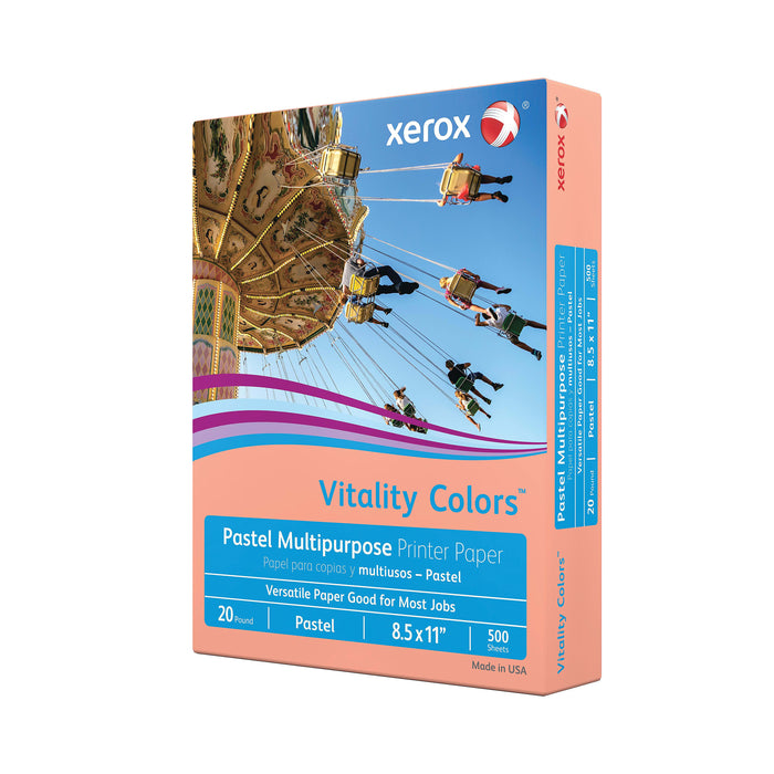 Xerox Vitality Colors Pastel Multipurpose Printer Paper, 8.5" x 11", Salmon, 20 lb, 30% Recycled, 500 Sheets/Ream (3R11231)