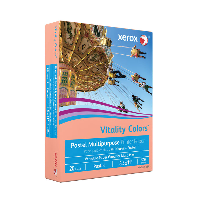Xerox Vitality Colors Pastel Multipurpose Printer Paper, 8.5" x 11", Salmon, 20 lb, 30% Recycled, 500 Sheets/Ream (3R11231)