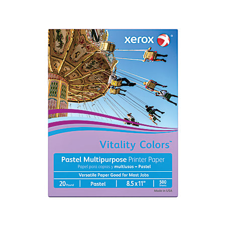 Xerox Vitality Colors Pastel Multipurpose Printer Paper, 8.5" x 11", Lilac, 20 lb, 30% Recycled, 500 Sheets/Ream (3R11230)