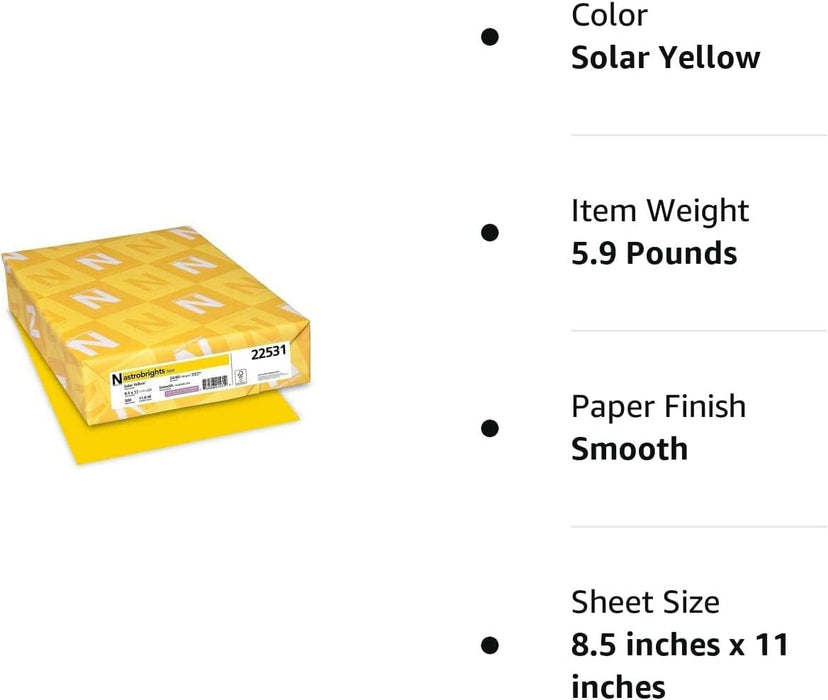 Astrobrights Colored Paper, 24 lbs., 8.5" x 11", Solar Yellow™, 500 Sheets/Ream (22531)