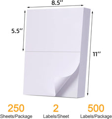 Print It 2 Per Sheet White Labels, 5.5" x 8.5", 8.5" x 11" Sheets,  Avery® 5126 & 8168 Compatible, 250 Sheets (500 Labels)