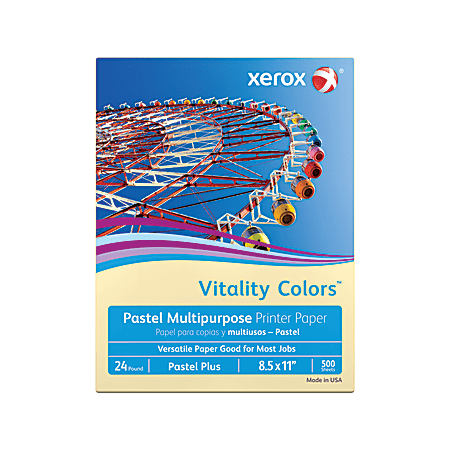 Xerox Vitality Colors Pastel Multipurpose Printer Paper, 8.5" x 11", Ivory, 24 lb, 500 Sheets/Ream (3R11525)