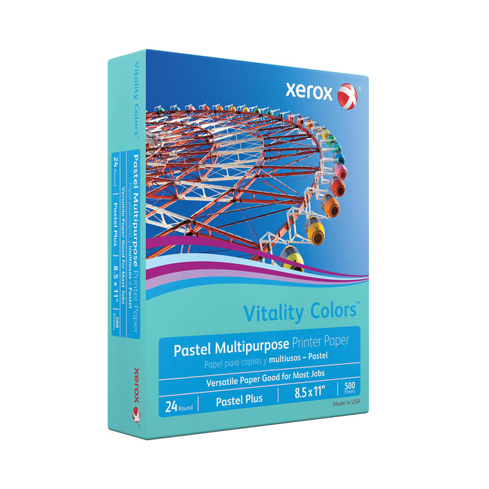 Xerox Vitality Colors Pastel Multipurpose Printer Paper, 8.5" x 11", Aqua, 24 lb, 500 Sheets/Ream (3R20082)