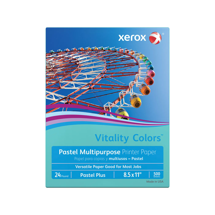 Xerox Vitality Colors Pastel Multipurpose Printer Paper, 8.5" x 11", Aqua, 24 lb, 500 Sheets/Ream (3R20082)