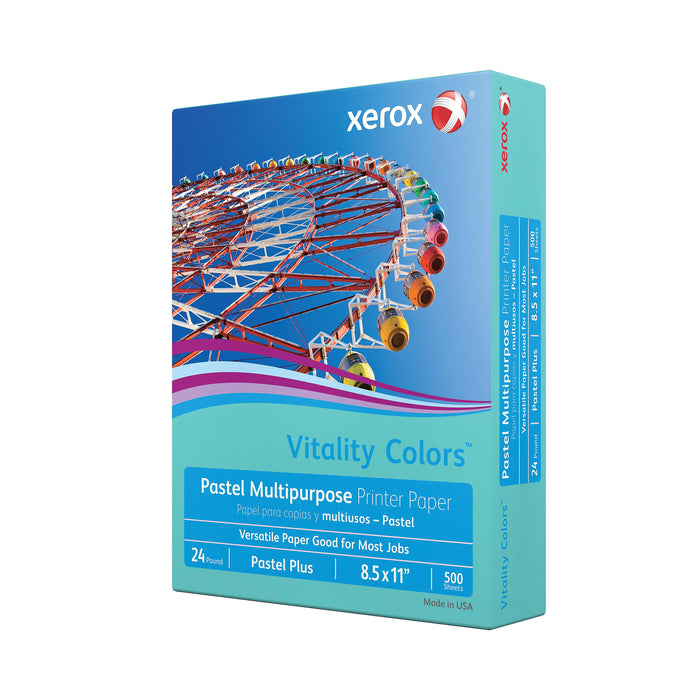 Xerox Vitality Colors Pastel Multipurpose Printer Paper, 8.5" x 11", Aqua, 24 lb, 500 Sheets/Ream (3R20082)