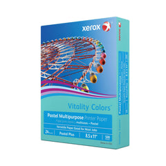 Xerox Vitality Colors Pastel Multipurpose Printer Paper, 8.5" x 11", Aqua, 24 lb, 500 Sheets/Ream (3R20082)