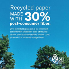 Hammermill Great White 30% Recycled 8.5" x 11" Copy Paper, 20 lb, 92 Brightness, White, 500 Sheets/Ream, 10 Reams/Cartons (86700)