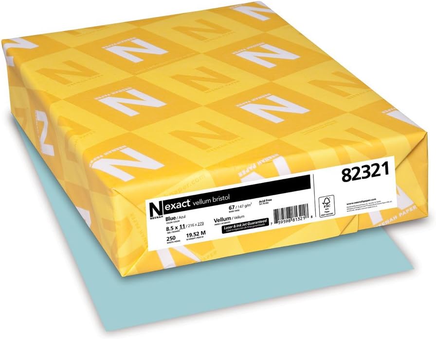 Exact Vellum Bristol Cover, 67 lb., 8.5" x 11", Blue, Smooth Finish, 250 Sheets/Ream (82321)