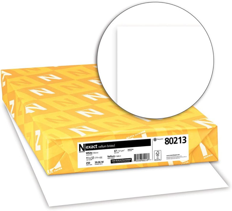 Exact Vellum Bristol Cover, 67 lb., 11" x 17", White, Smooth Finish, 250 Sheets/Ream (80213)