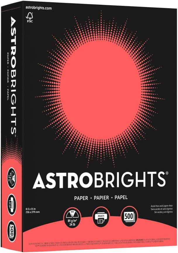 Astrobrights Colored Paper, 24 lbs., 8.5" x 11", Rocket Red™, 500 Sheets/Ream (22641)