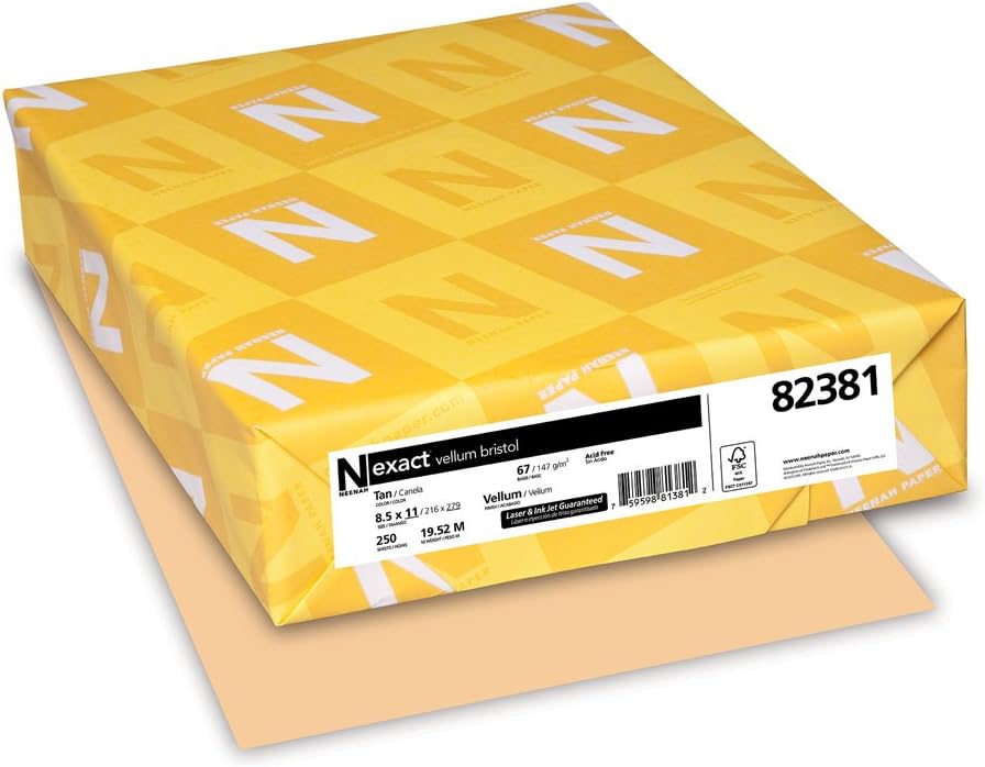 Neenah Exact Vellum Bristol, 8.5" x 11", 67 lb/147 GSM, Tan, 250 Sheets (82381)