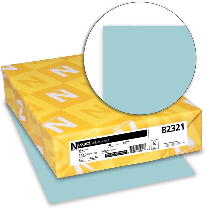 Exact Vellum Bristol Cover, 67 lb., 8.5" x 11", Blue, Smooth Finish, 250 Sheets/Ream (82321)
