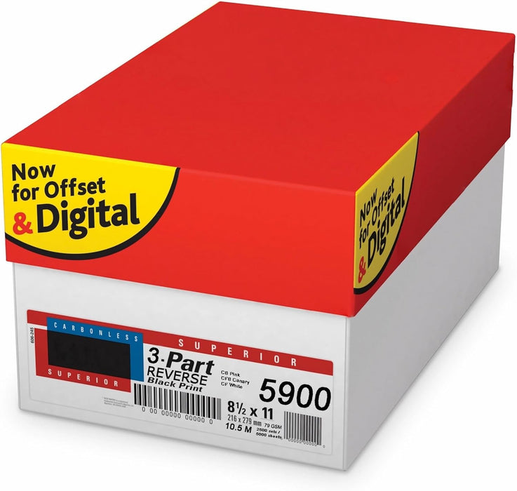 NCR Carbonless Paper, 3 Part Reverse Bright White/Canary/Pink, Ream 167 Sets (5900)