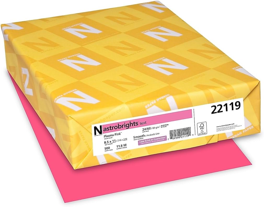 Astrobrights Colored Paper, 24 lbs., 8.5" x 11", Pulsar Pink™, 500 Sheets/Ream (21031)