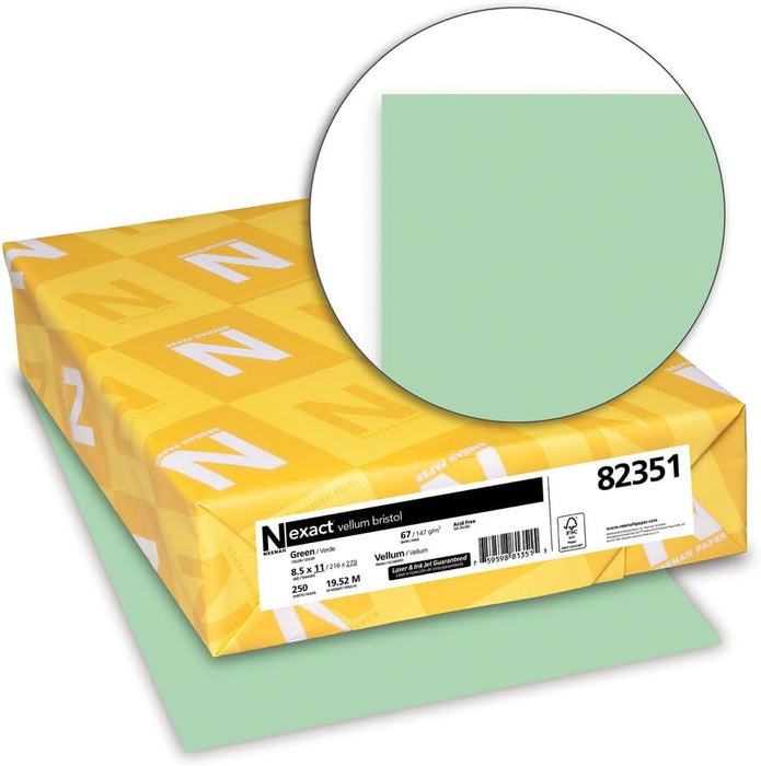 Exact Vellum Bristol Cover, 67 lb., 8.5" x 11", Green, Smooth Finish, 250 Sheets/Ream (WAU82351)