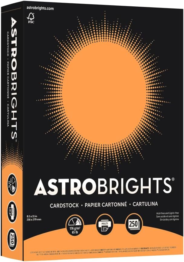 Astrobrights Cardstock, 65 lbs., 8.5" x 11", Cosmic Orange™, 250 Sheets/Ream (22851)