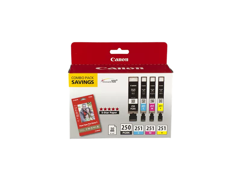 Canon Genuine PGI-250/CLI-251 4 Color Combo Ink Pack (6497B004)