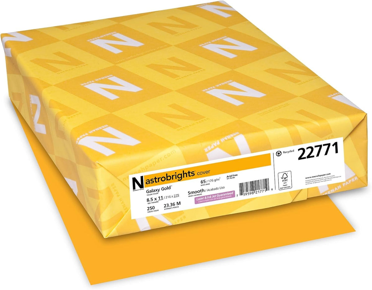 Astrobrights Cardstock, 65 lbs., 8.5" x 11", Galaxy Gold™, 250 Sheets/Ream (22771)