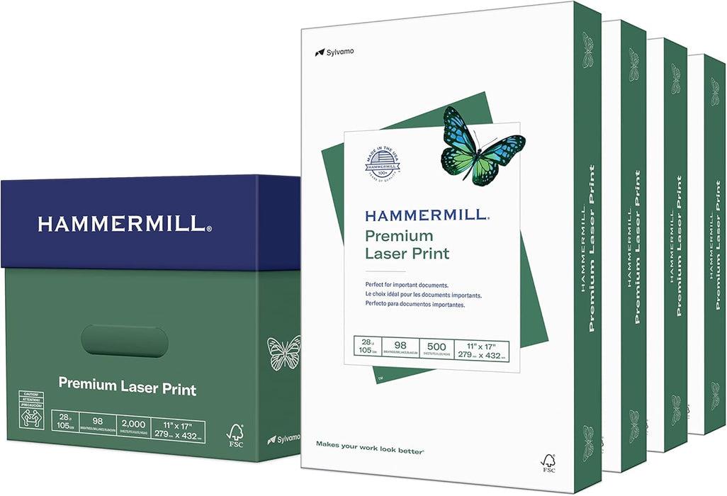 Hammermill Premium Laser Print 11 x 17, 28 Lbs, 98 Bright 500 Sheets/Ream (125526)