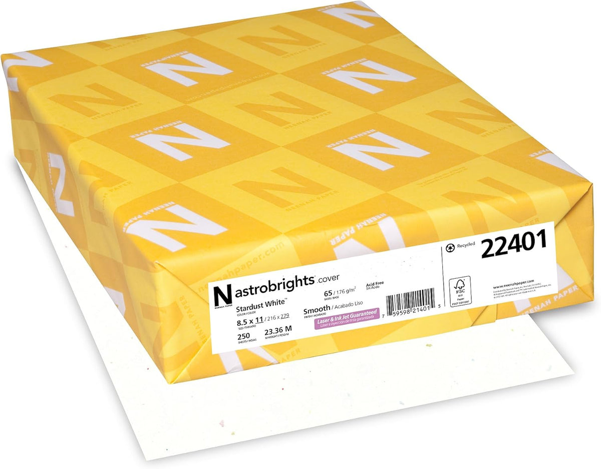Astrobrights Cardstock, 65 lbs., 8.5" x 11", Stardust White™, 250 Sheets/Ream (22401)