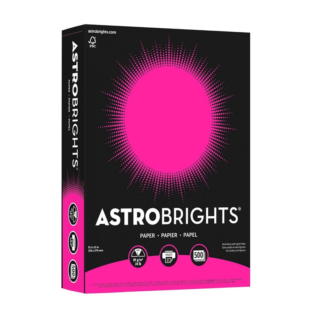 Astrobrights Colored Paper, 24 lbs., 8.5" x 11", Fireball Fuchsia™, 500 Sheets/Ream (22681)