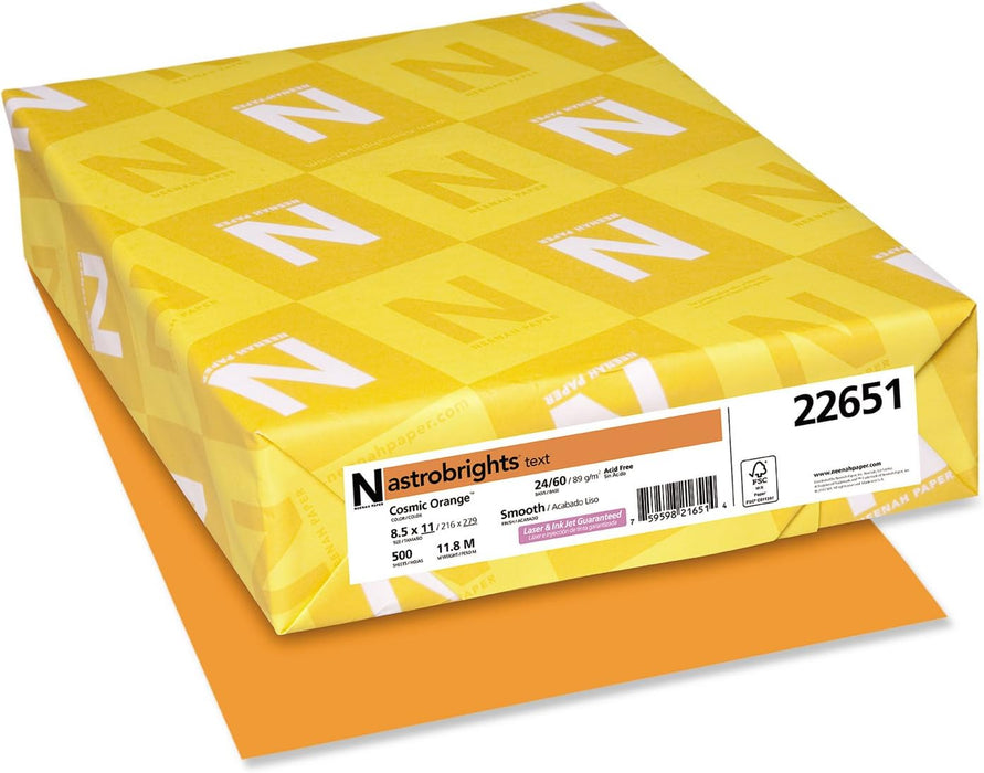 Astrobrights Colored Paper, 24 lbs., 8.5" x 11", Cosmic Orange, 500 Sheets/Ream (22651)