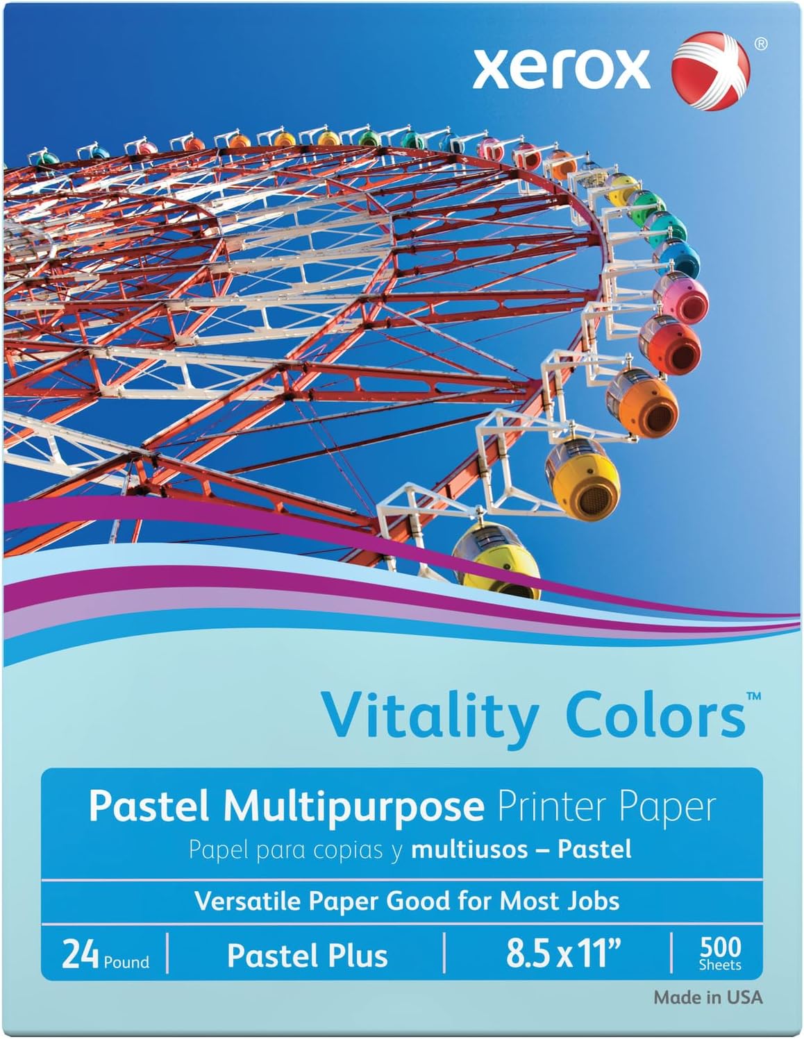 Xerox Vitality 30% Recycled Multipurpose Paper, 24 lbs., 8.5" x 11", Blue, 500 Sheets/Ream (3R11523)