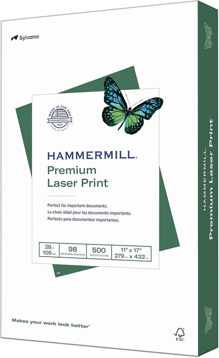 Hammermill Premium Laser Print 11 x 17, 28 Lbs, 98 Bright 500 Sheets/Ream (125526)