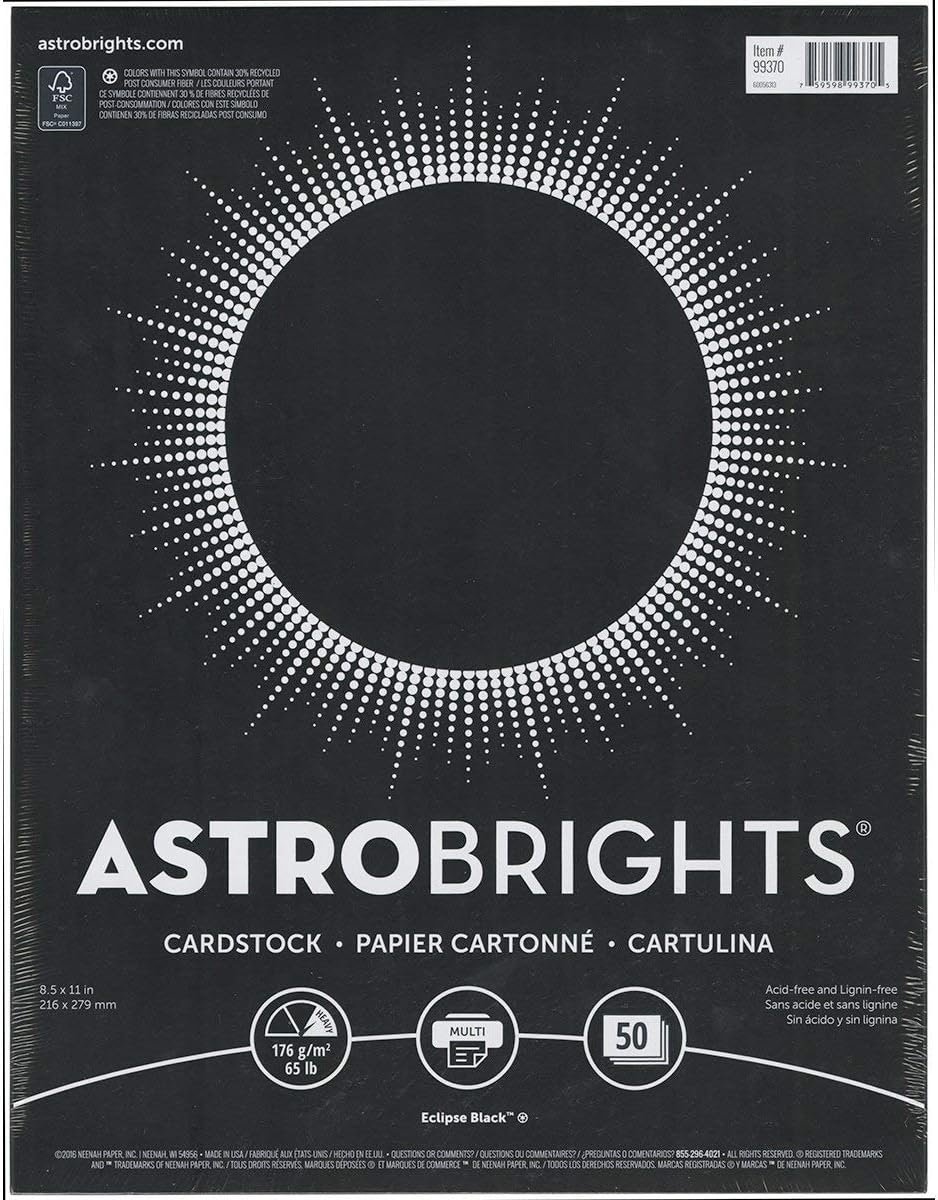 Astrobrights Cardstock, 65 lbs., 8.5" x 11", Eclipse Black™, 250 Sheets/Ream (42516)
