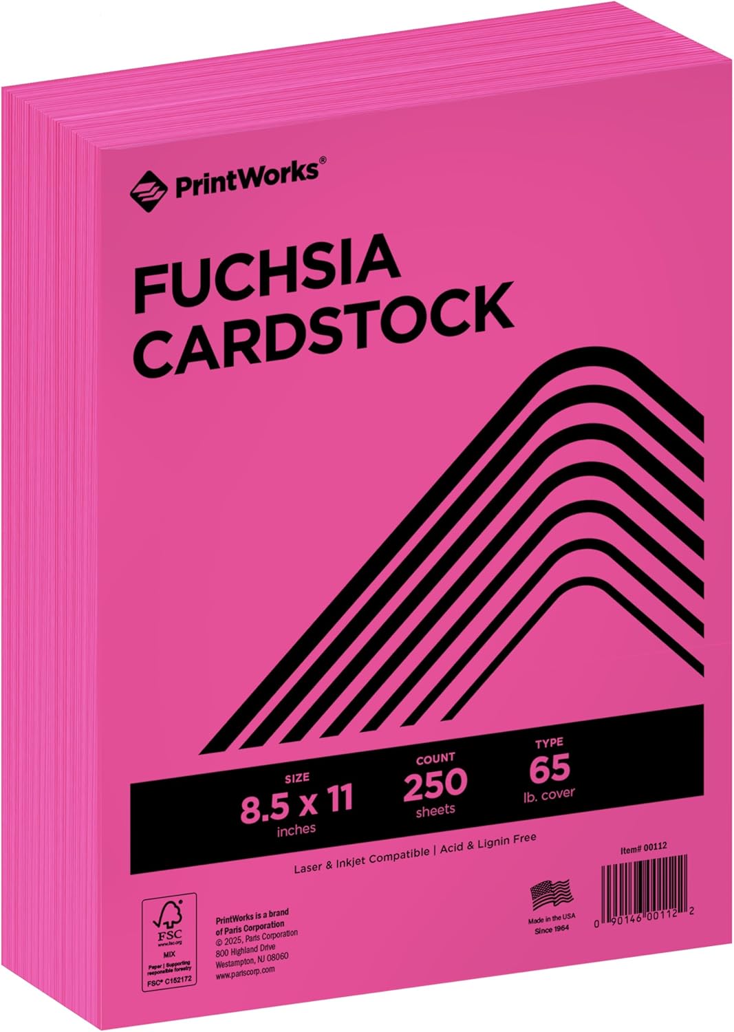 Printworks Professional Color Paper, 65 lb Cover, 8.5 x 11, Fuchsia, 250/Ream (00112)