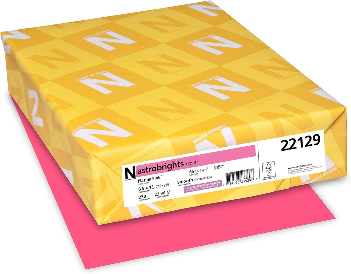 Astrobrights Cardstock, 65 lbs., 8.5" x 11", Plasma Pink™, 250 Sheets/Ream (22129)