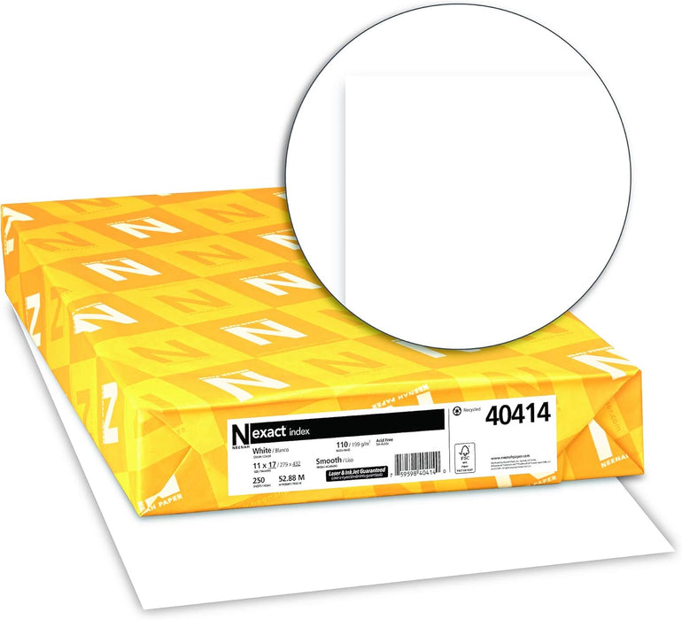 Exact Index Cover, 110 lb., 11" x 17", White, Smooth, 94 Brightness, 250 Sheets/Ream (40414)