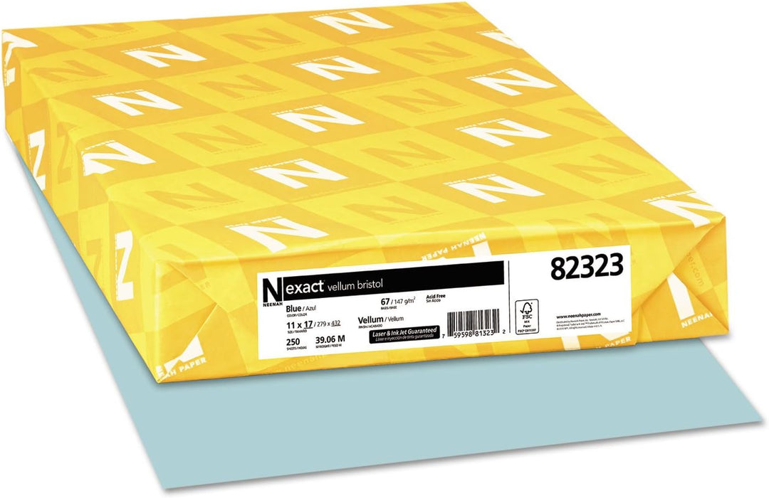 Exact Vellum Bristol Cover, 67 lb., 11" x 17", Blue, Smooth Finish, 250 Sheets/Ream (82323)