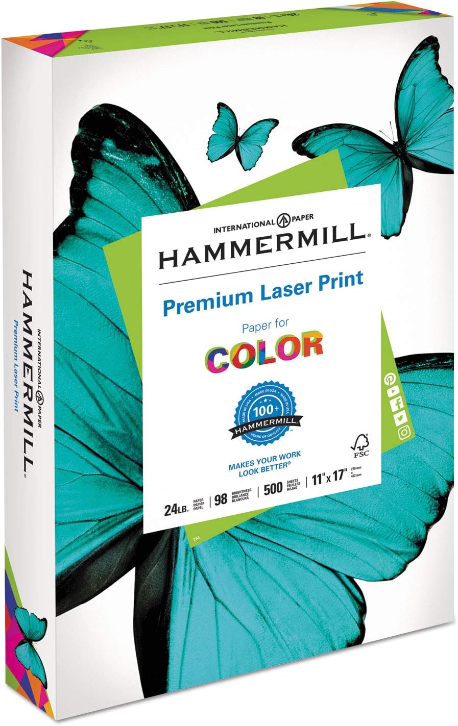 Hammermill Premium Laser Print Paper, 11" x 17", 24 lb, 98 Brightness, 500 Sheets/Ream (104620)