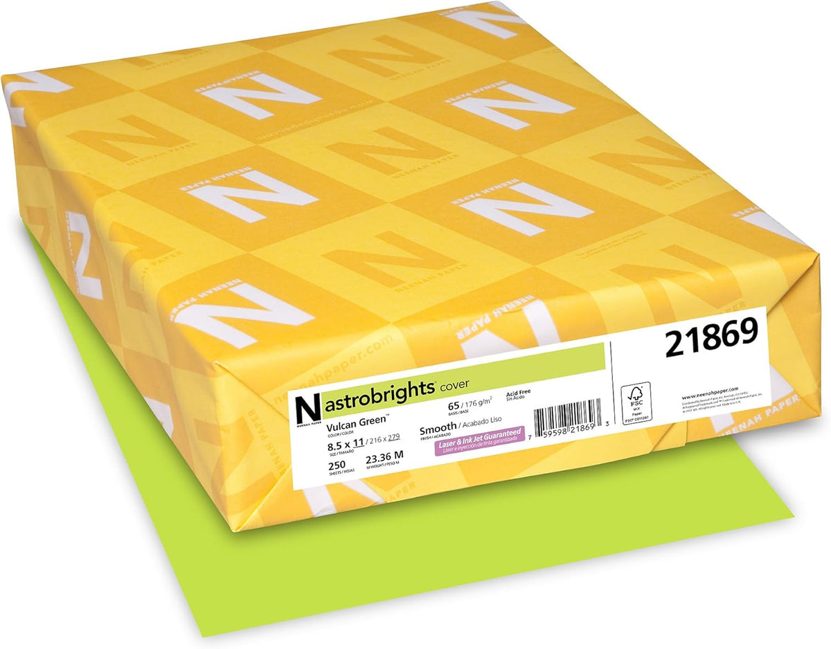 Astrobrights Cardstock, 65 lbs., 8.5" x 11", Vulcan Green™, 250 Sheets/Ream (21869)