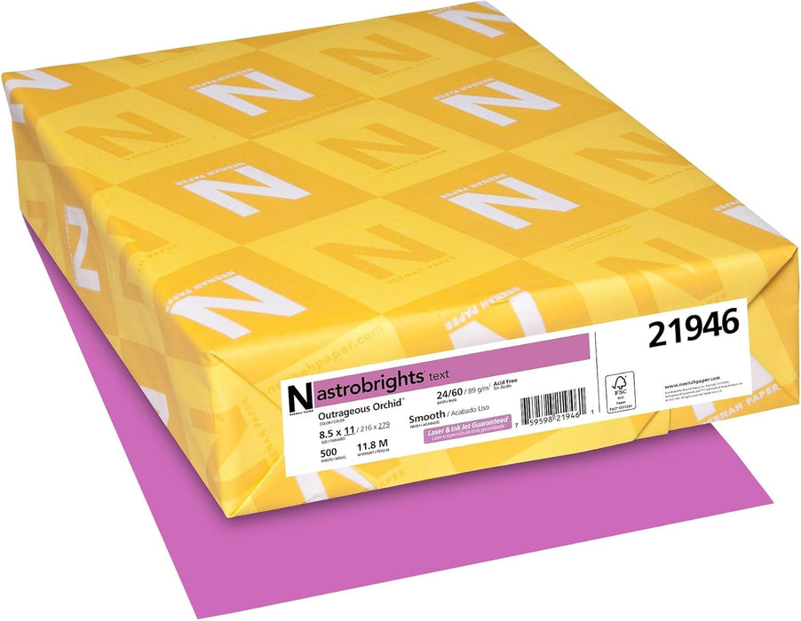 Astrobrights Colored Paper, 24 lbs., 8.5" x 11", Outrageous Orchid™, 500 Sheets/Ream (21946)