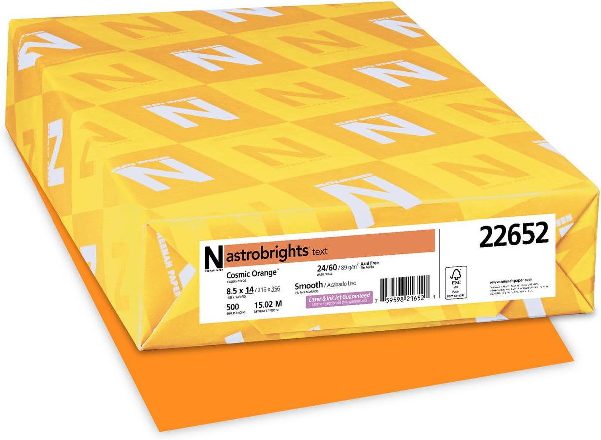 Astrobrights Paper, 24 lbs., 8.5" x 14", Cosmic Orange™, 500 Sheets/Ream (22652)